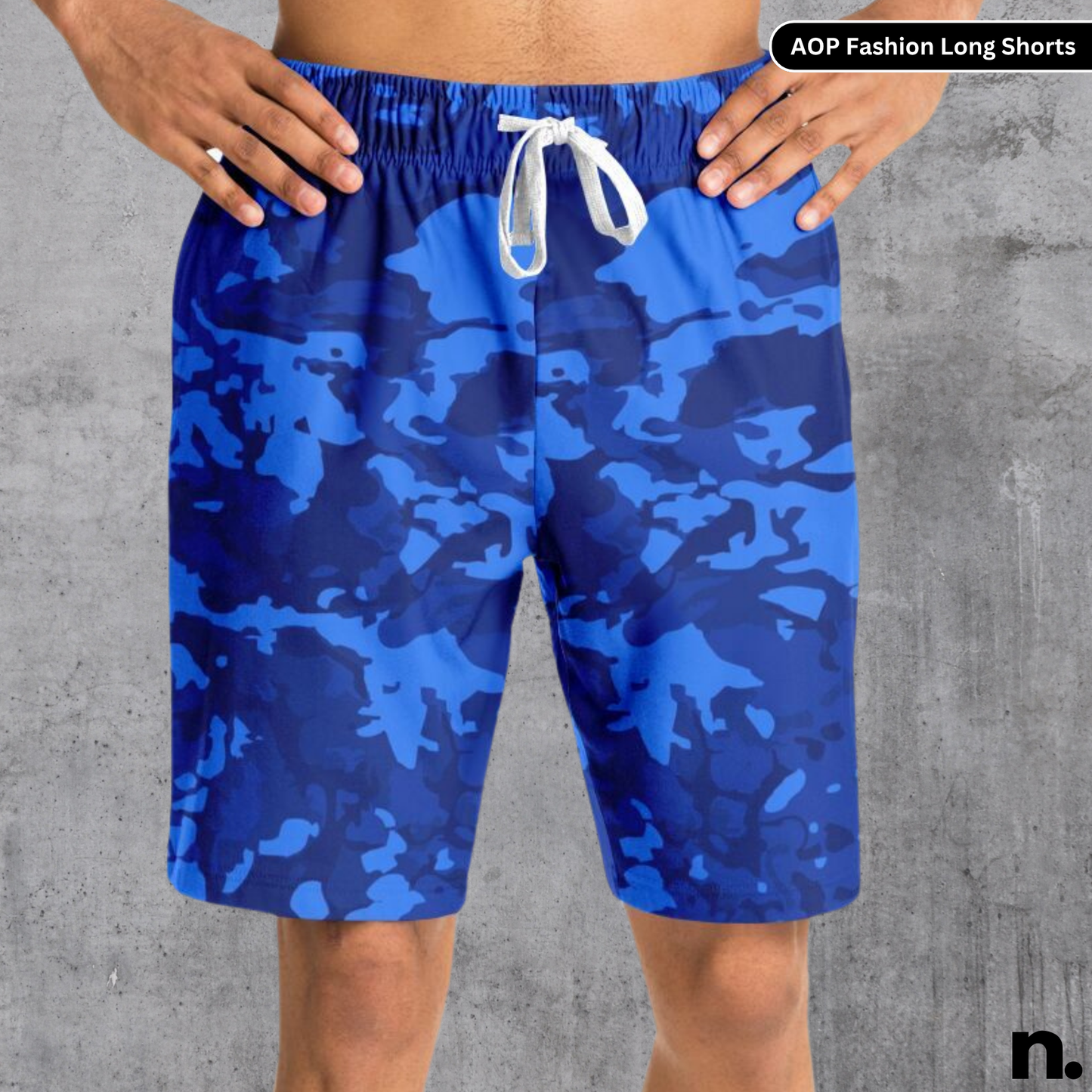Blue Camo Pattern Long Shorts