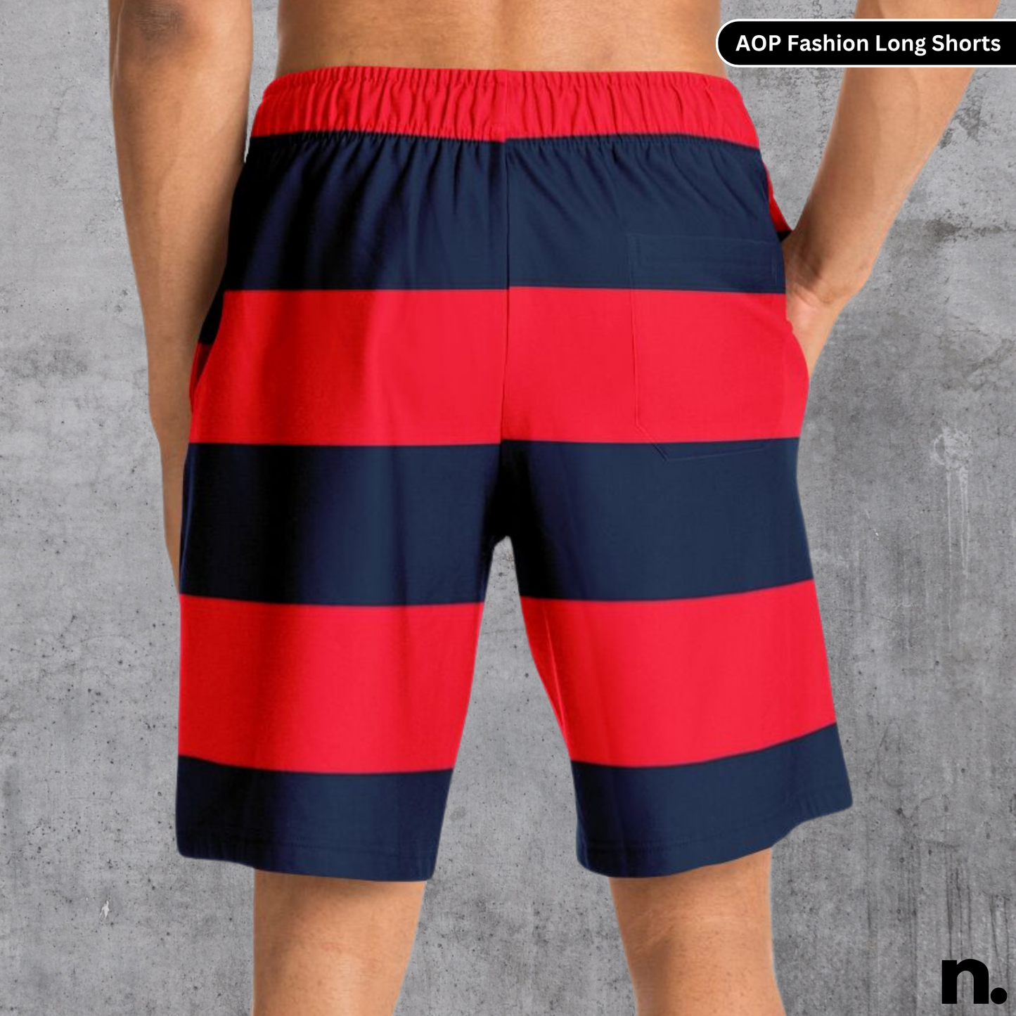 Red & Navy Stripes Long Shorts