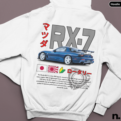 flat lay mockup of rx7 hoodie in white