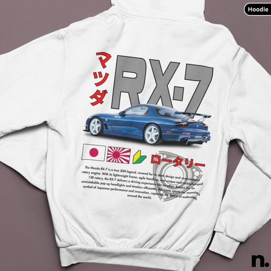 flat lay mockup of rx7 hoodie in white