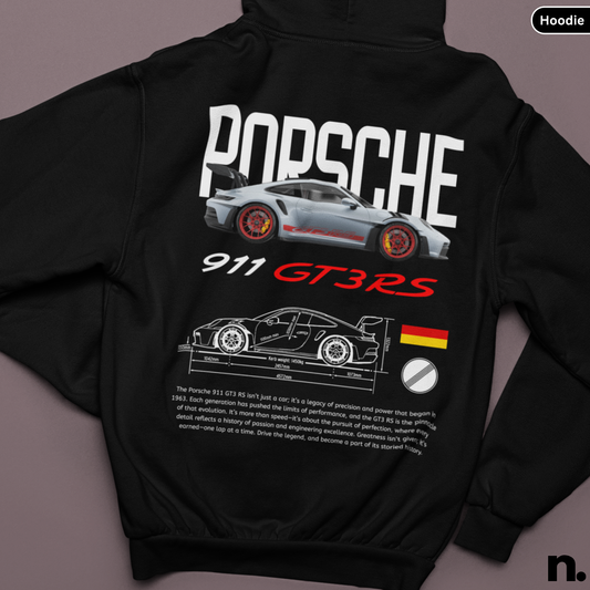 flat lay mockup of 911 gt3rs hoodie in black