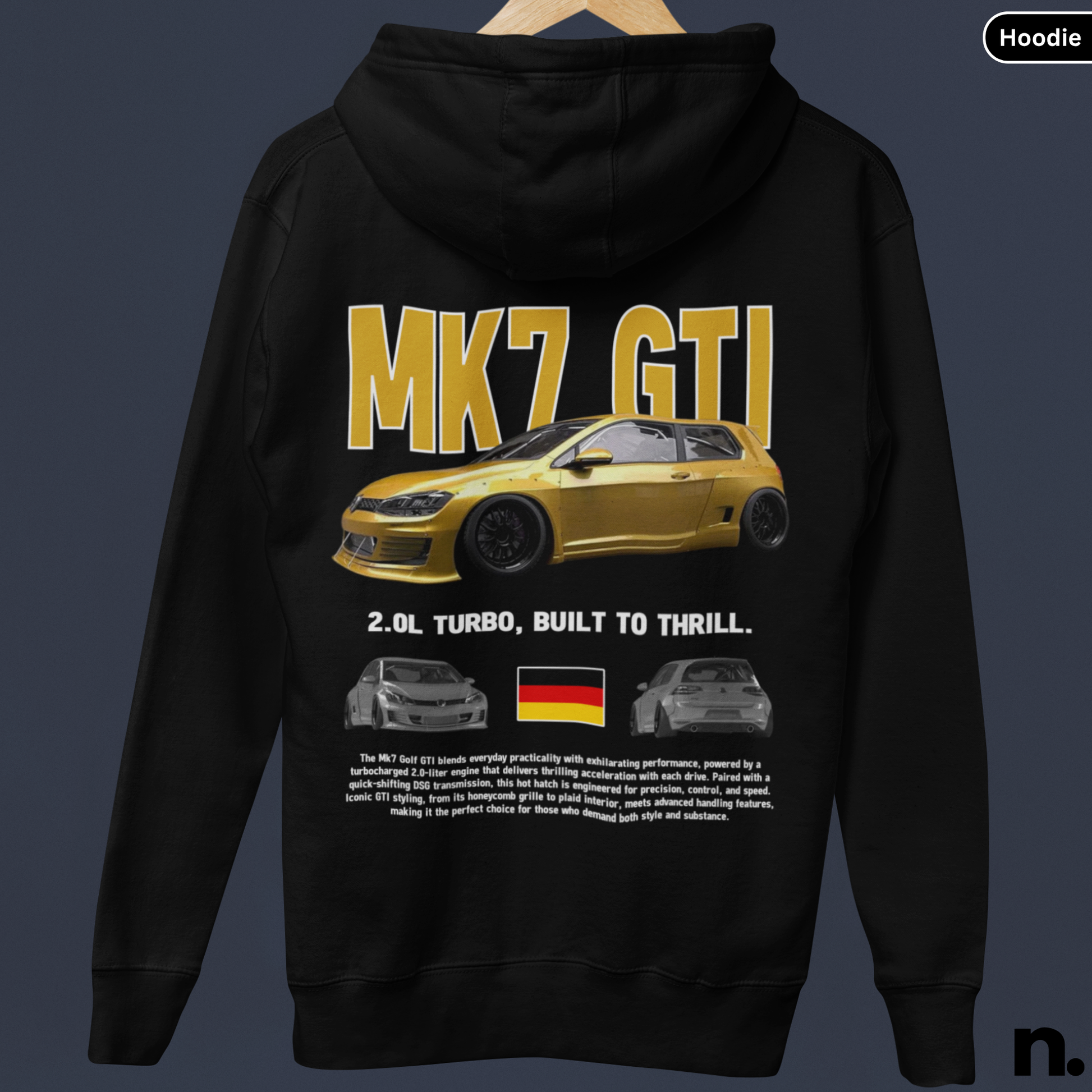 hanging mockup of mk7 gti hoodie in black