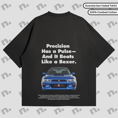Sunfaded, vintage-style t-shirt inspired by the iconic Subaru 22b STI, offering a laid-back, worn-in look with a cool automotive design.