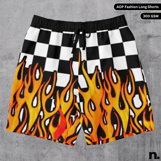 Racing Flames Fashion Long Shorts - AOP