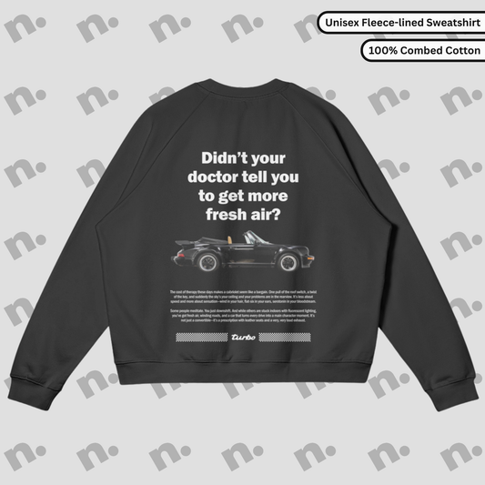 Premium oversized sweatshirt inspired by the classic Porsche 911 Cabriolet, featuring a sleek automotive-themed design, perfect for car enthusiasts.