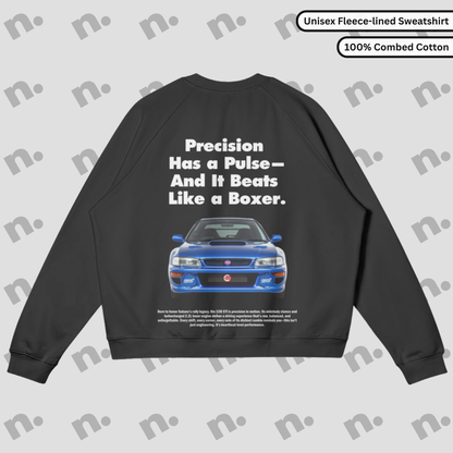Premium fleece-lined sweatshirt inspired by the iconic Subaru 22b STI, featuring a comfortable and stylish automotive design for car enthusiasts.