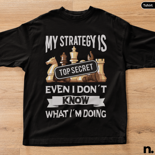 top secret strategy chess tee on wooden background