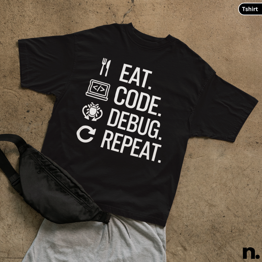 flat lay mockup of funny developer tee in black