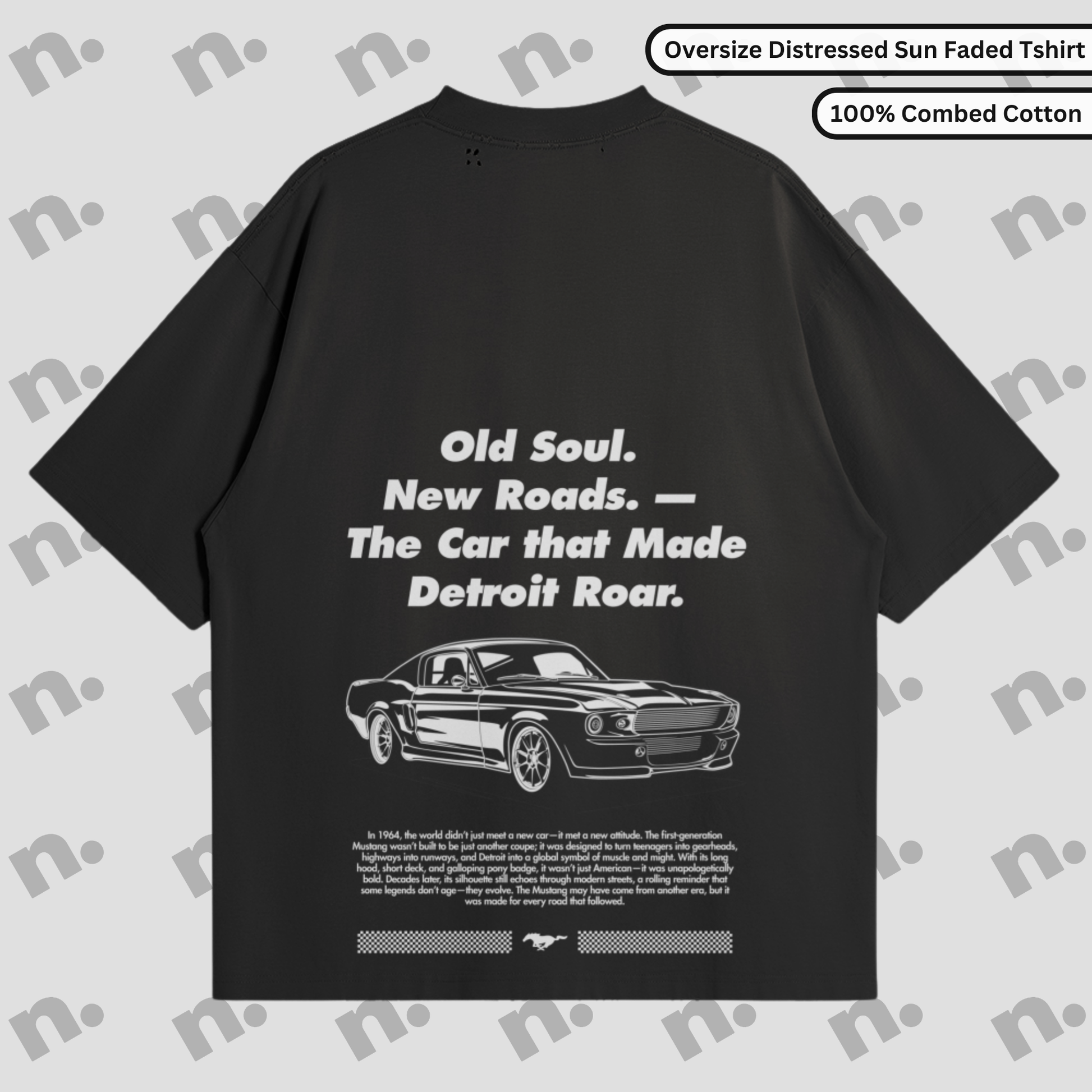 Old Soul Stang distressed oversized tee – vintage muscle car graphic t-shirt with relaxed streetwear fit

