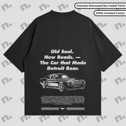 Old Soul Stang distressed oversized tee – vintage muscle car graphic t-shirt with relaxed streetwear fit

