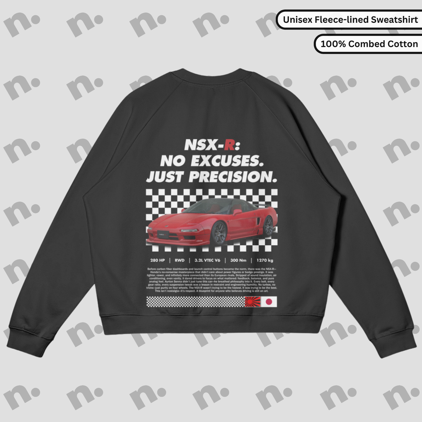 NSX-R – “NO EXCUSES. JUST PRECISION.” Fleece-Lined Crewneck Sweatshirt