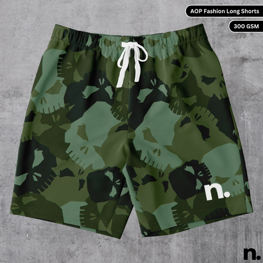 Skulls Camo Pattern Nerdotopia Fashion Long Shorts