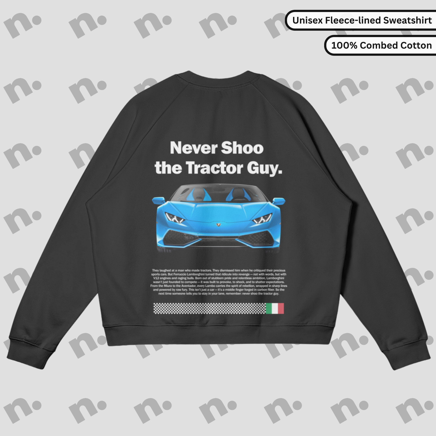 Fleece-lined sweatshirt from the Lambo Legacy line, inspired by Lamborghini’s legendary beginnings and bold performance