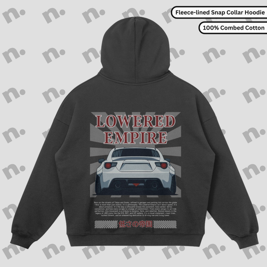 Lowered Empire fleece-lined hoodie with snap collar – warm, stylish streetwear for cold weather

