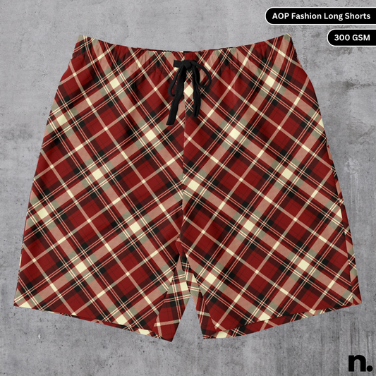 Flat lay of bold streetwear-inspired long shorts featuring an all-over vertical stripe pattern in a modern urban design
