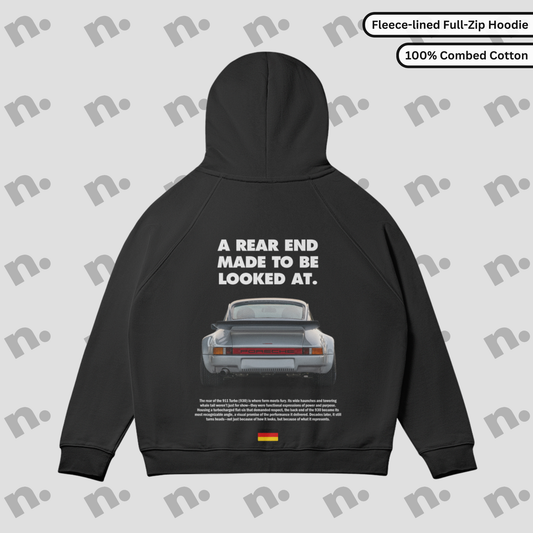 Porsche 930 Turbo rearview full zip hoodie – premium zip-up hoodie featuring classic turbocharged Porsche styling

