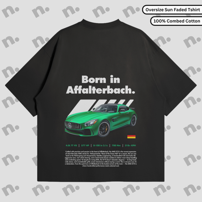 AMG-Born in Affalterbach oversized premium tee in black, high-quality cotton streetwear with bold graphic print – perfect for automotive enthusiasts.