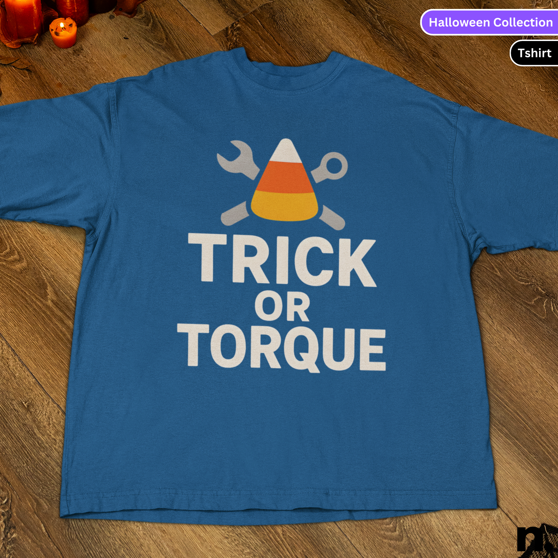 Trick or Torque halloween car enthusiasts inspired tee in royal blue 