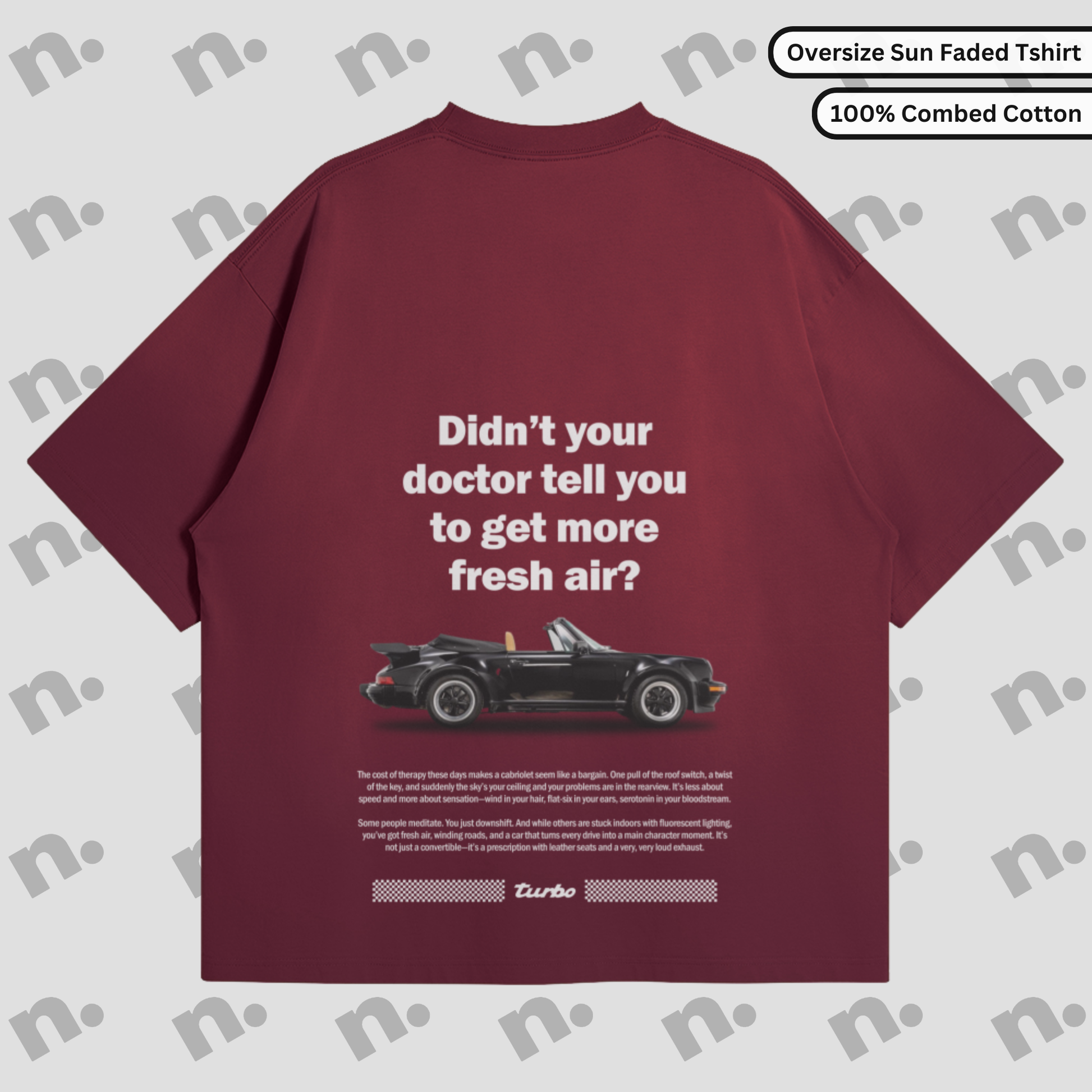Premium oversized t-shirt inspired by the classic Porsche 911 Cabriolet, featuring a sleek automotive-themed design, perfect for car enthusiasts.