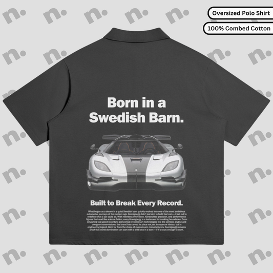 Oversized premium polo shirt inspired by the Koenigsegg One poster style — minimalist, bold, and built for car culture