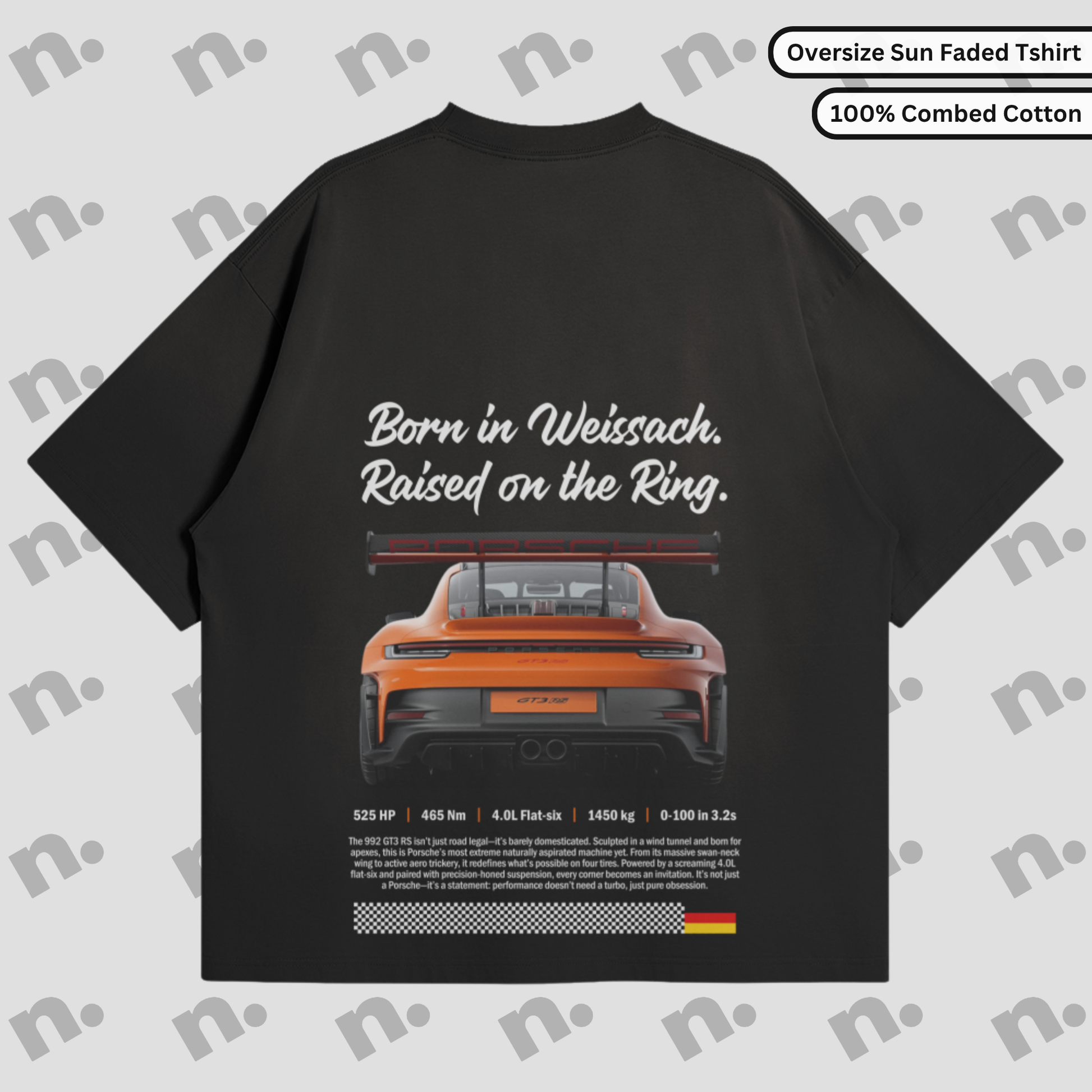 Oversized tee with vertical washed gradient inspired by the GT3 RS, featuring a relaxed boxy fit
