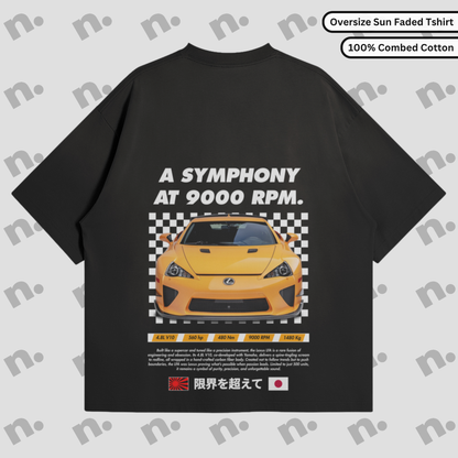Premium sun-faded tee with “Symphony at 9000 RPM” design, inspired by the Lexus LFA’s iconic V10 soundtrack
