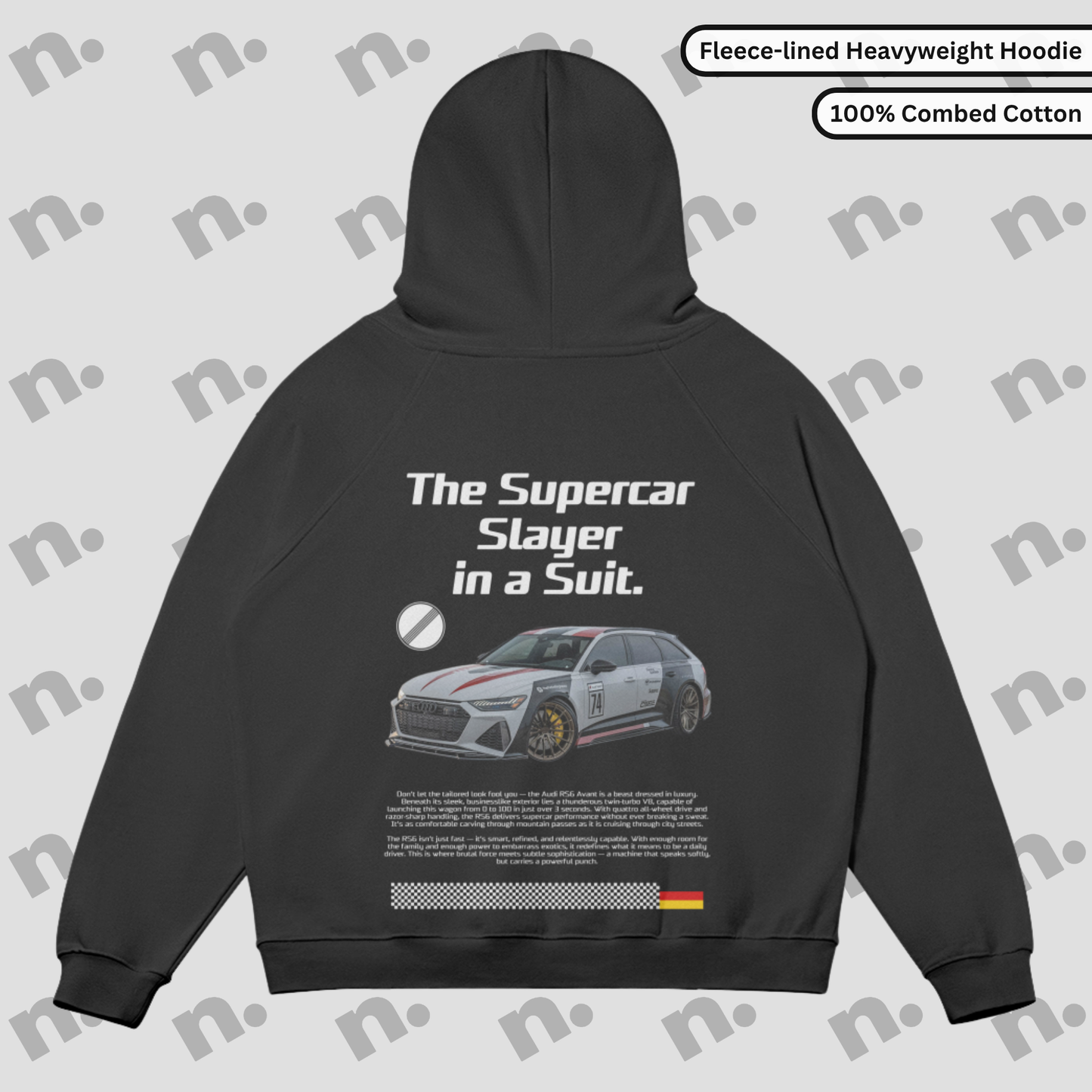 Supercar Slayer RS-6 inspired sun-faded premium hoodie in a vintage wash, designed for car enthusiasts