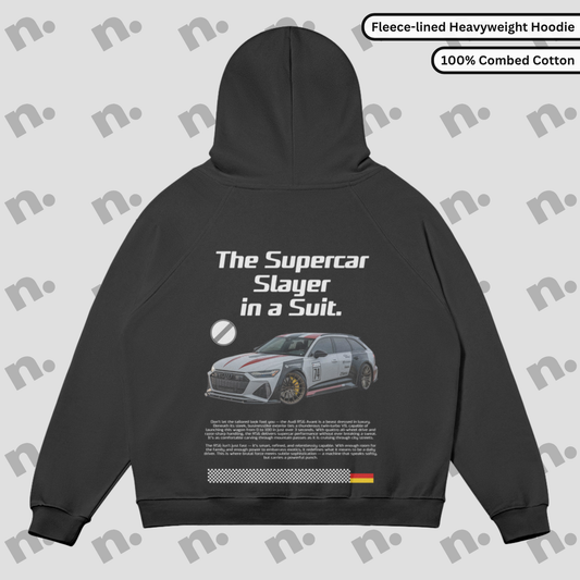Supercar Slayer RS-6 inspired sun-faded premium hoodie in a vintage wash, designed for car enthusiasts