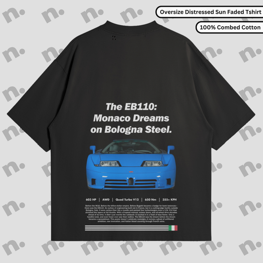 Oversized vintage-wash tee with tonal gradient and distressed details inspired by Italian supercar legacy.