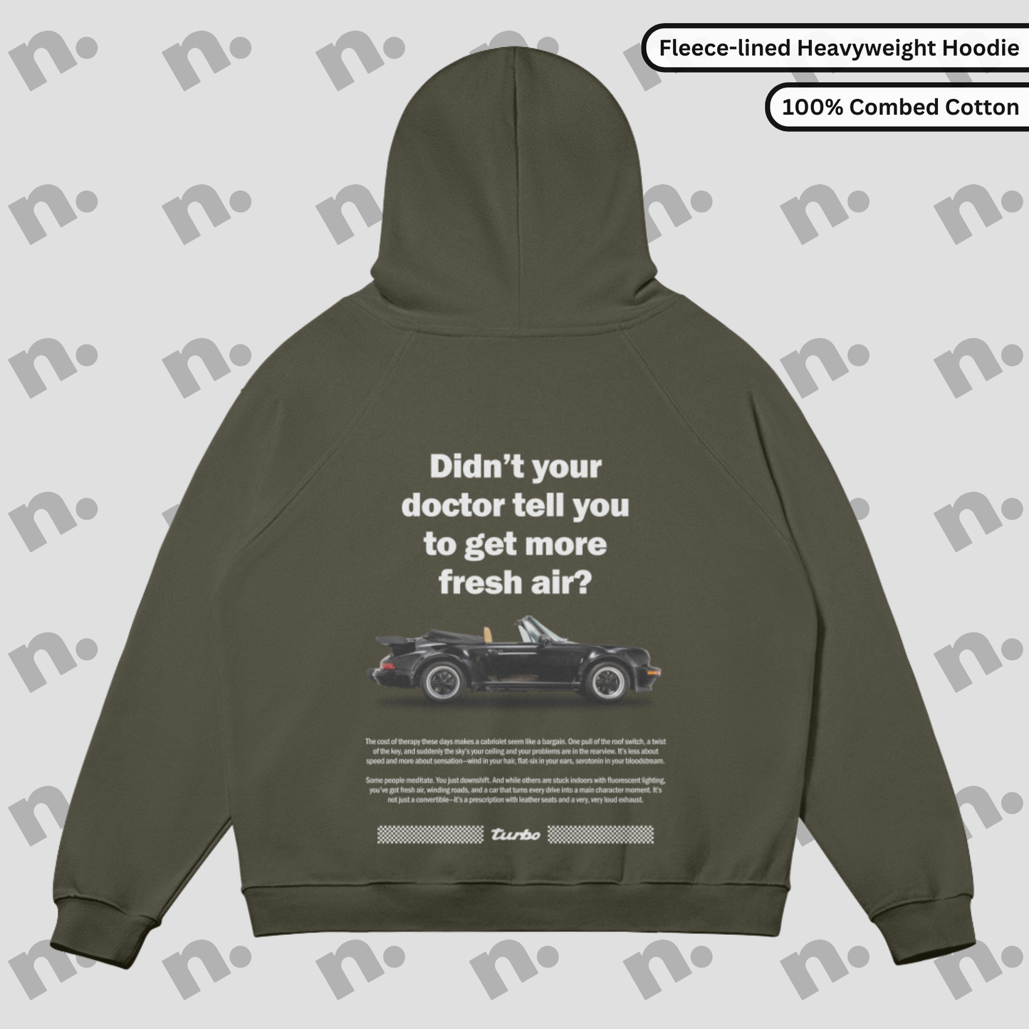 Premium oversized hoodie inspired by the classic Porsche 911 Cabriolet, featuring a sleek automotive-themed design, perfect for car enthusiasts.