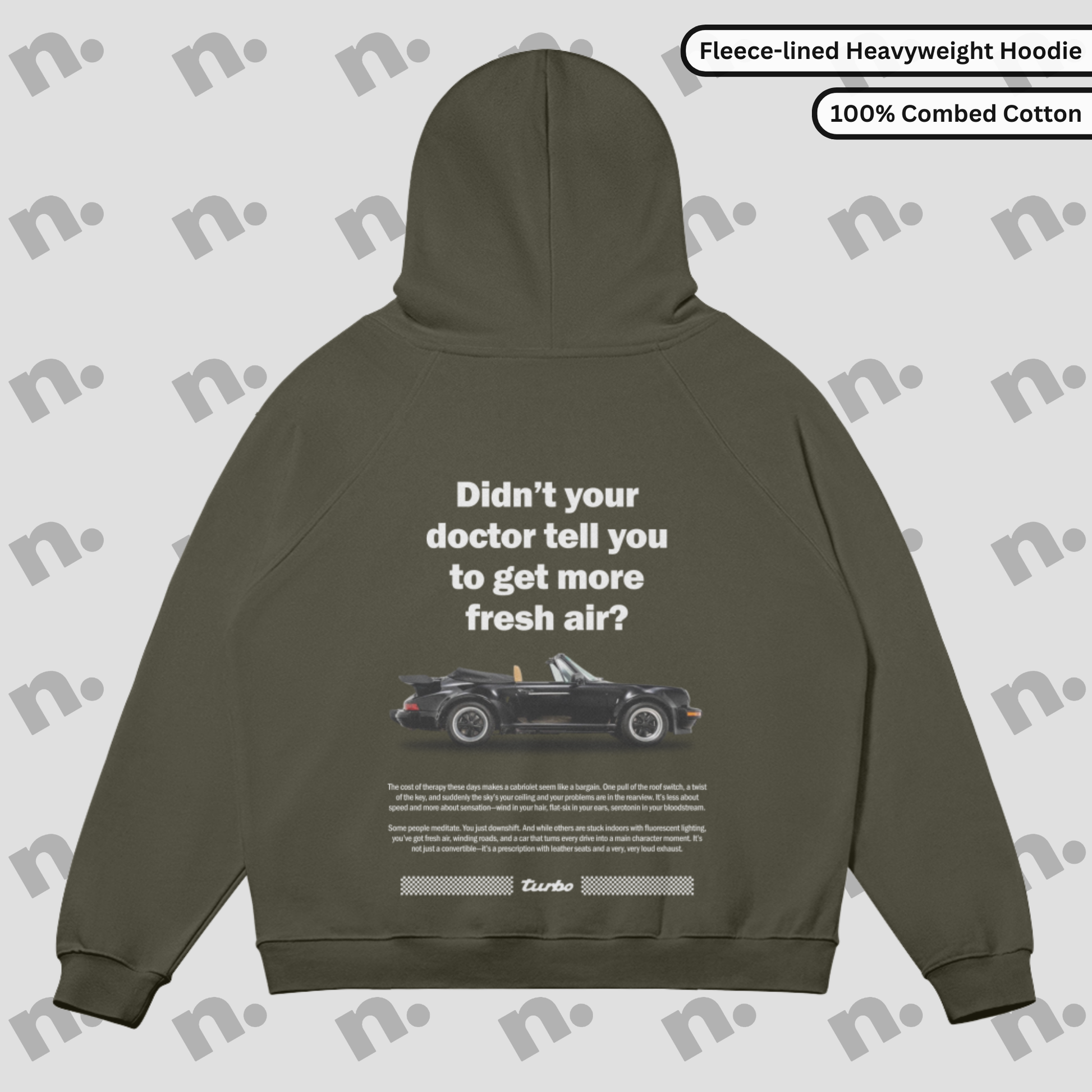 Premium oversized hoodie inspired by the classic Porsche 911 Cabriolet, featuring a sleek automotive-themed design, perfect for car enthusiasts.