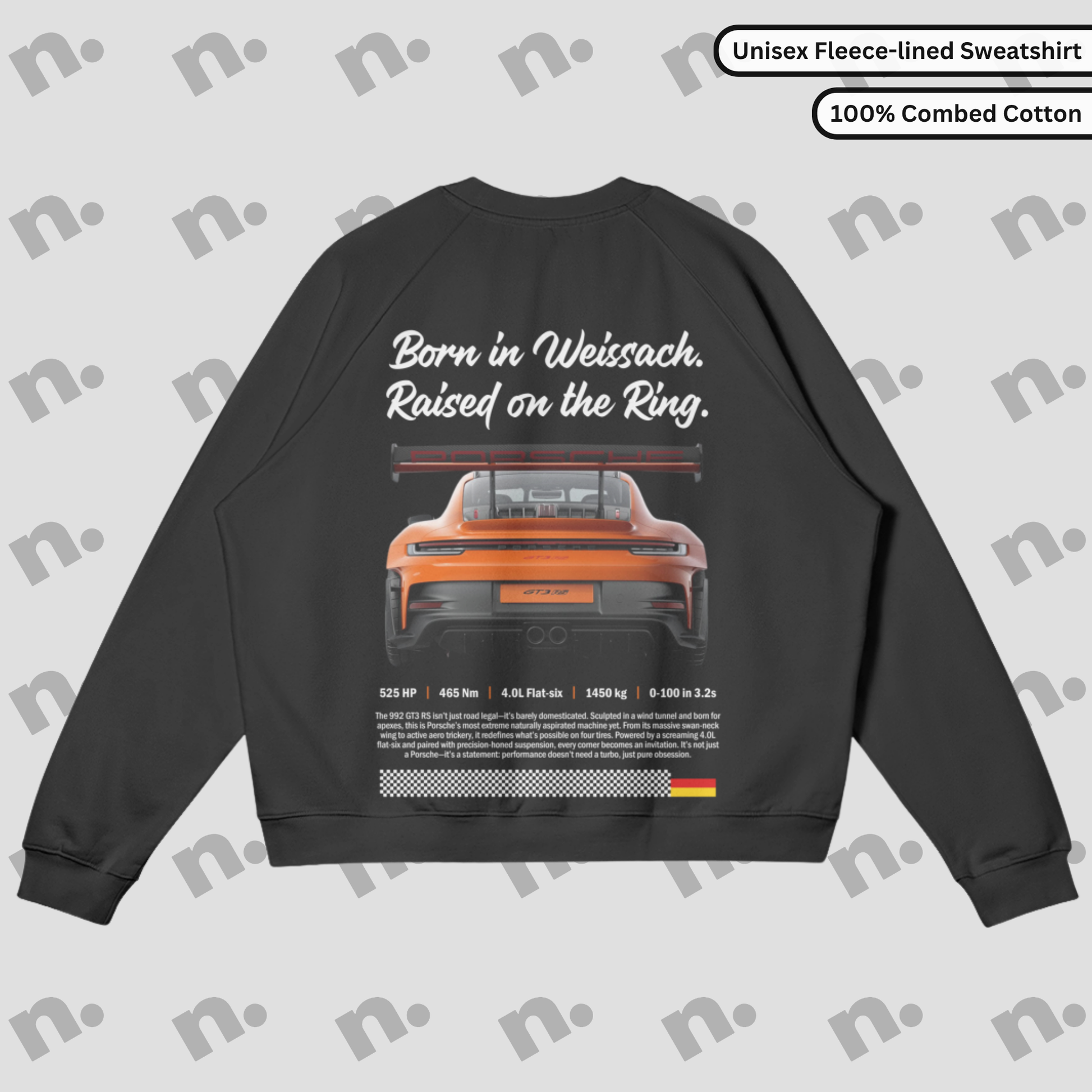 Fleece-lined heavyweight crewneck sweatshirt with a clean, structured design inspired by GT3 RS performance.