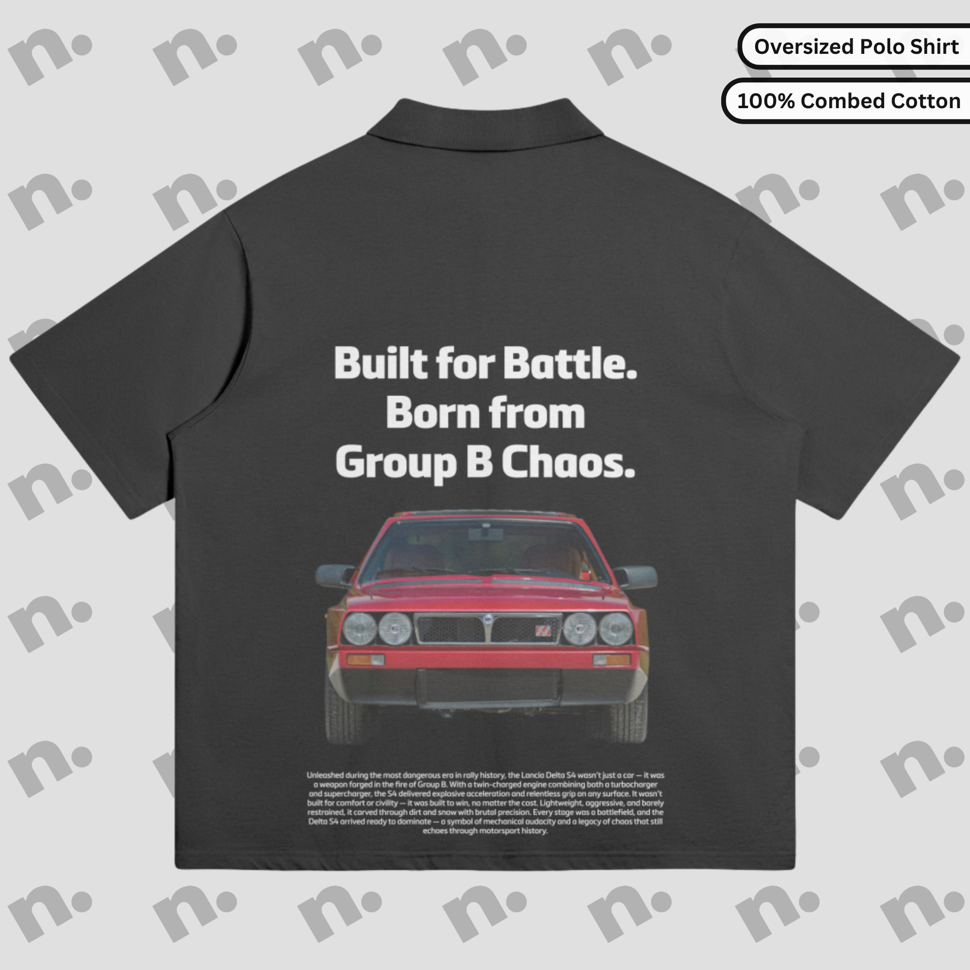 Title,Alt Text,Tags,Meta Description
Built for Battle — Delta S4 Oversized Premium Polo Tee,"Delta S4 'Built for Battle' Oversized Premium Polo Tee with motorsport-inspired graphics, a relaxed fit, and vintage rally aesthetic.","Delta S4, Built for Battle, Oversized Polo Tee, Premium Polo Shirt, Group B Rally Shirt, Motorsport Polo, Vintage Racing Tee, Car Culture Apparel, Classic Rally Clothing, Streetwear Polo, Retro Car Polo, Automotive Fashion","Oversized Delta S4 premium polo tee with 'Built for Battle