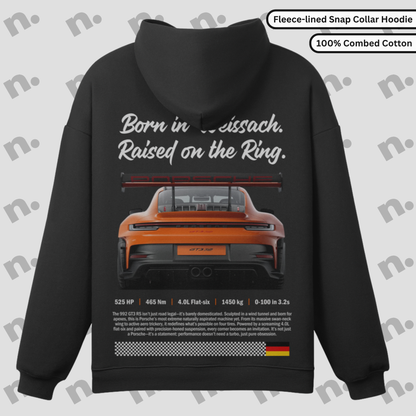 Heavyweight fleece sweatshirt with snap-button collar, inspired by GT3 RS and motorsport design.
