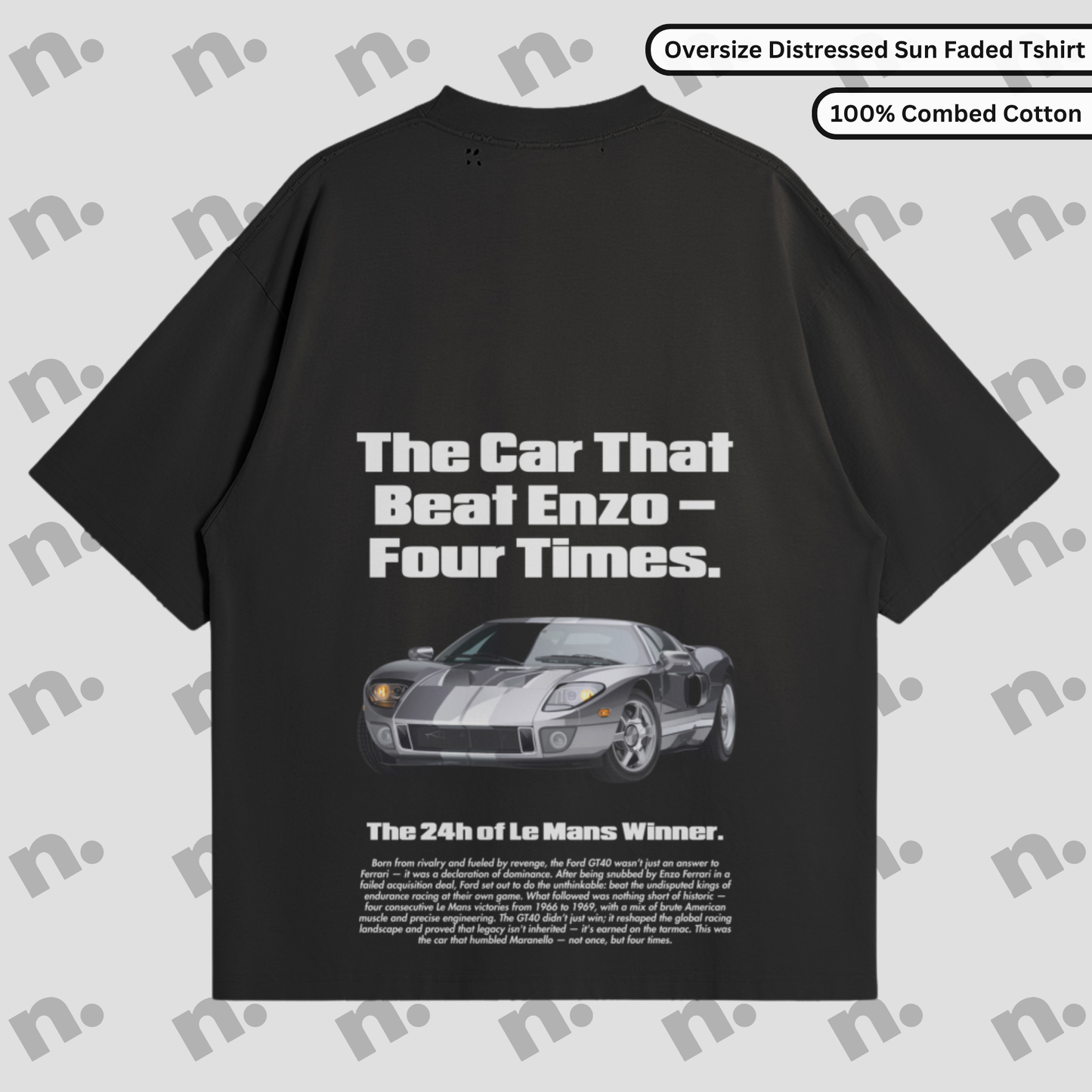 Title,Alt Text,Tags
GT40 The Car That Beat Enzo Oversized Sun Faded Distressed Tee,"GT40 The Car That Beat Enzo Oversized Sun Faded Distressed Tee featuring a vintage motorsport-inspired design with a relaxed fit and retro worn look.","GT40, Car That Beat Enzo, Oversized Tee, Distressed T-Shirt, Sun Faded Tee, Vintage Car Shirt, Motorsport Shirt, Retro Racing Tee, Classic Car Apparel, Streetwear Tee, Men's Vintage Tee, Washed Tee, Graphic Tee, Car Enthusiast Clothing"
GT40 The Car That Beat Enzo Sun Faded D