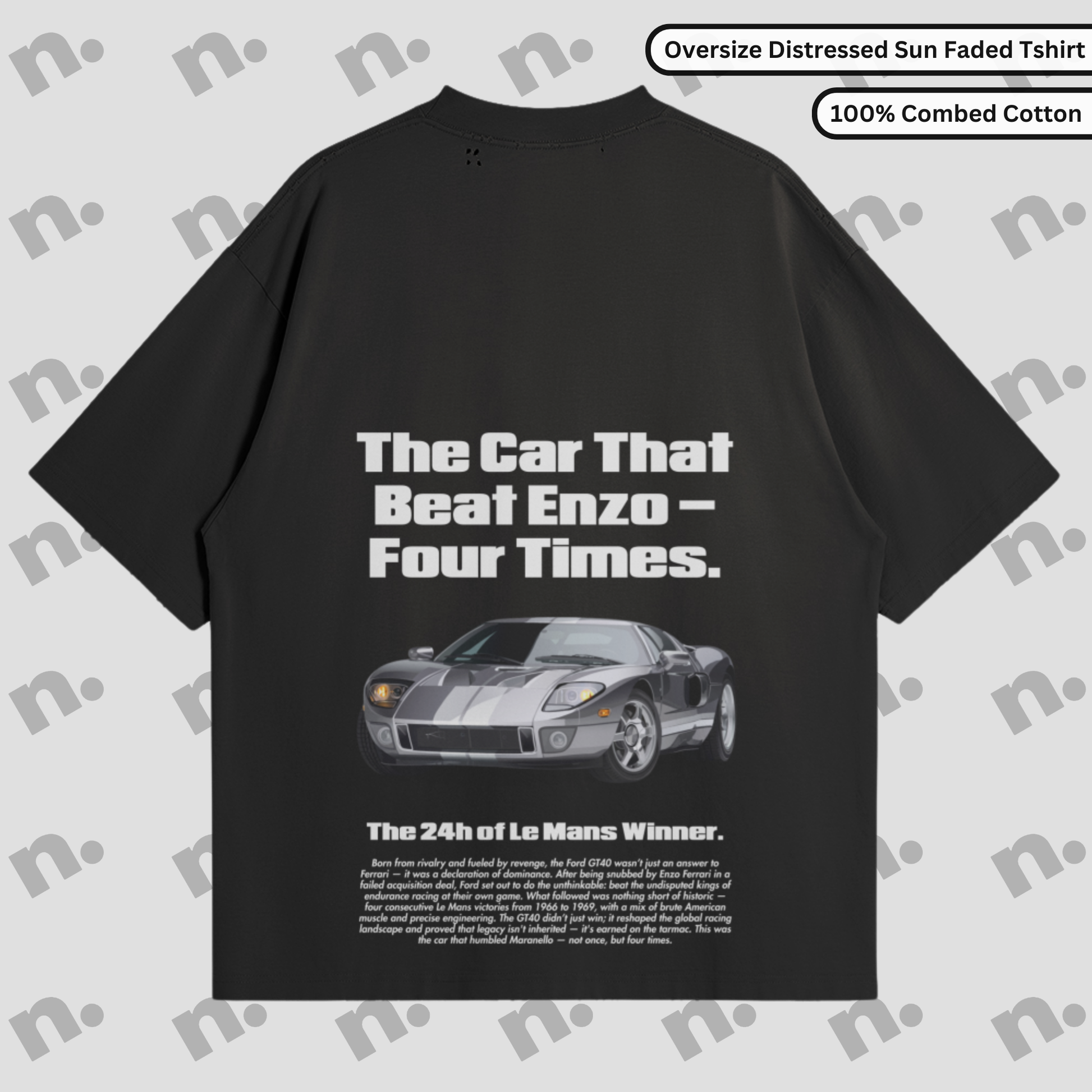 Title,Alt Text,Tags
GT40 The Car That Beat Enzo Oversized Sun Faded Distressed Tee,"GT40 The Car That Beat Enzo Oversized Sun Faded Distressed Tee featuring a vintage motorsport-inspired design with a relaxed fit and retro worn look.","GT40, Car That Beat Enzo, Oversized Tee, Distressed T-Shirt, Sun Faded Tee, Vintage Car Shirt, Motorsport Shirt, Retro Racing Tee, Classic Car Apparel, Streetwear Tee, Men's Vintage Tee, Washed Tee, Graphic Tee, Car Enthusiast Clothing"
GT40 The Car That Beat Enzo Sun Faded D