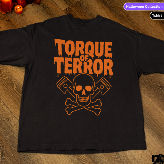 Torque of Terror Car Enthusiast Halloween inspired Tee in black