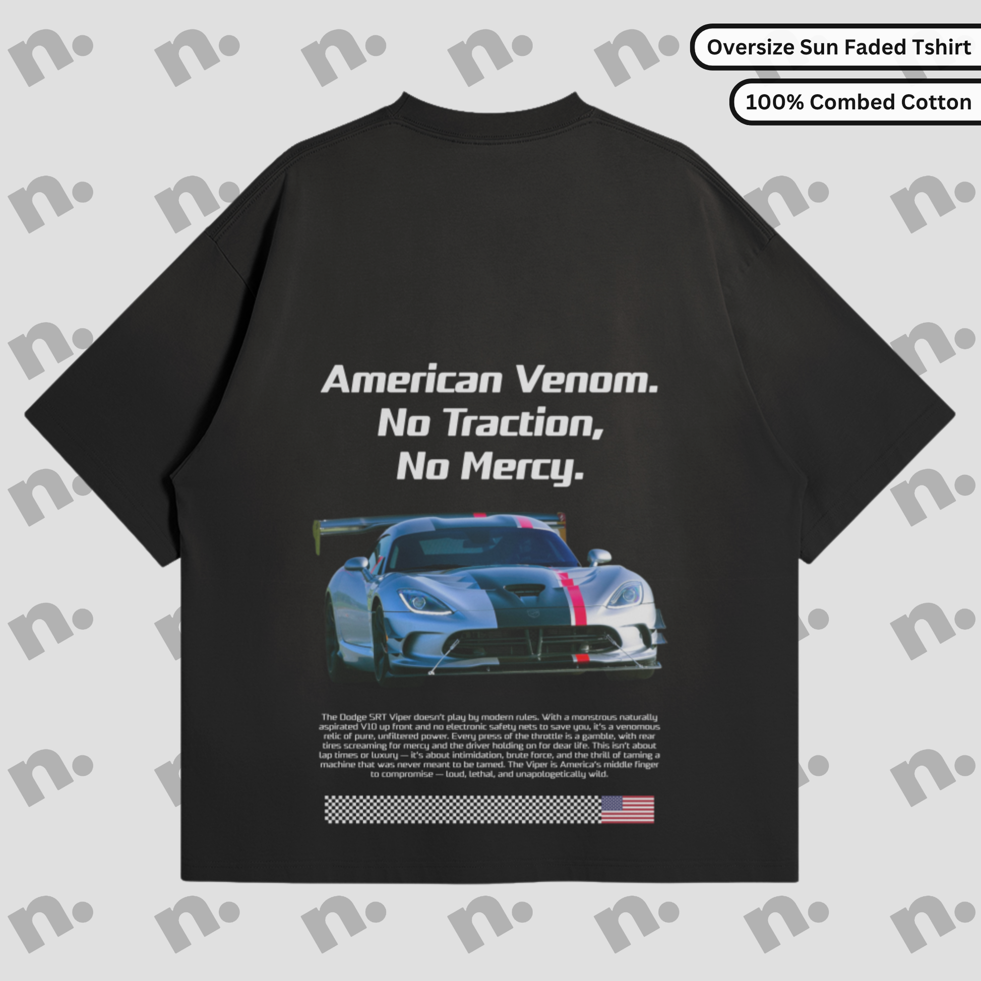 Premium sun-faded oversized T-shirt inspired by the Viper, featuring bold automotive streetwear styling