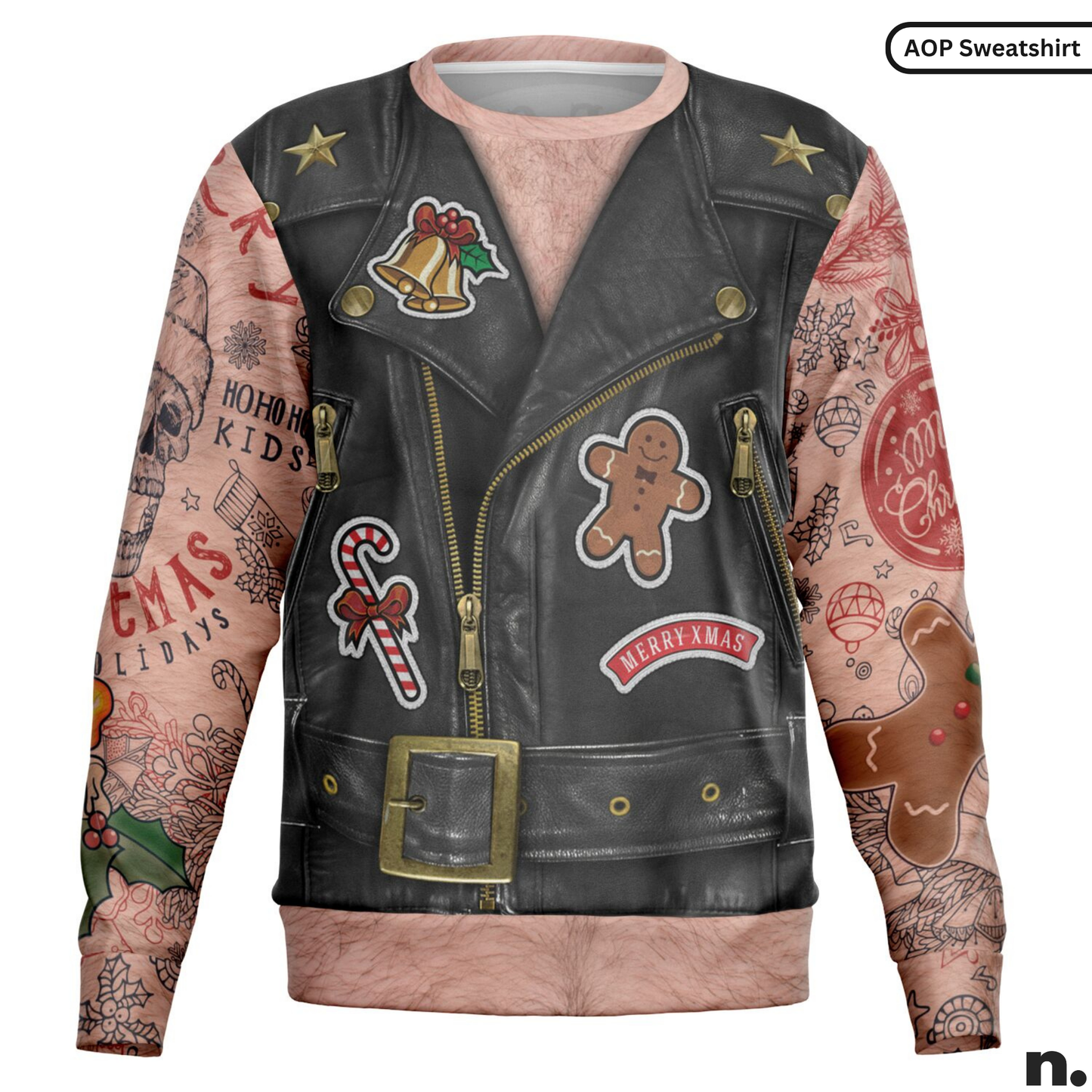 Sons of Santa Biker Leather Jacket Printed Sweatshirt