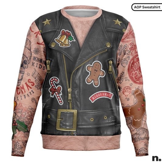 Sons of Santa Biker Leather Jacket Printed Sweatshirt