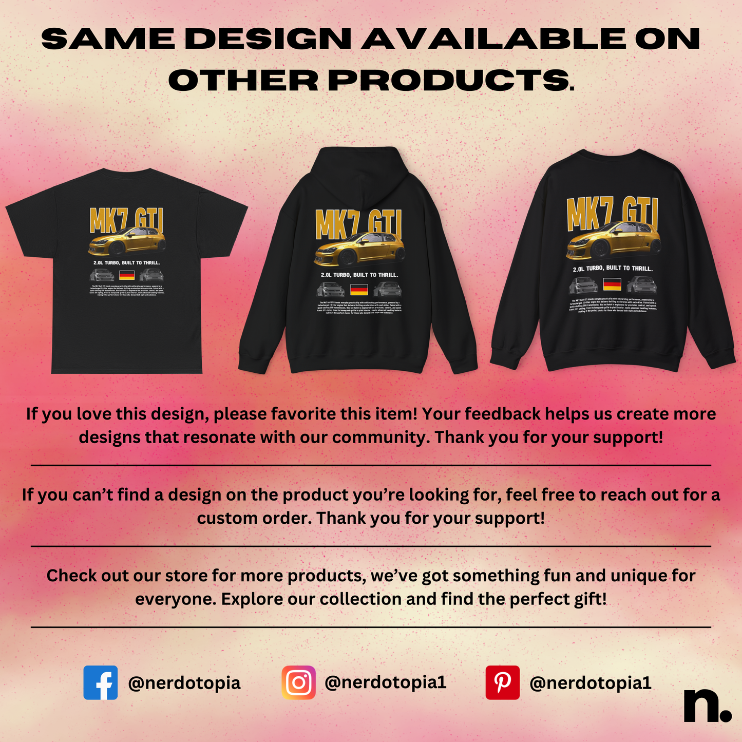 VW Golf GTI Mk7 Poster Style Back Print Unisex Hoodie