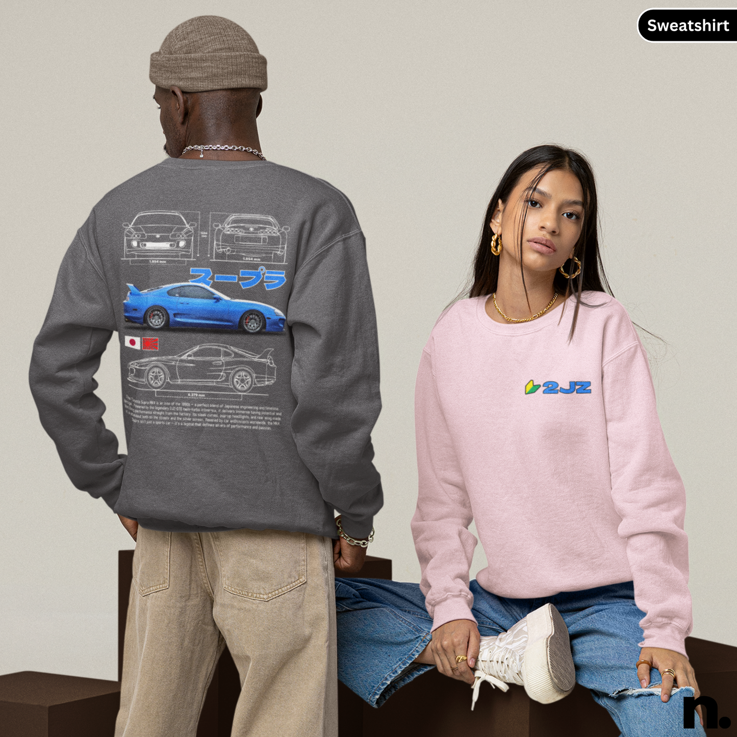 SupraMK4PosterStyle-Nerdotopia-SweatshirtImage-CharcoalandLightPinkColour