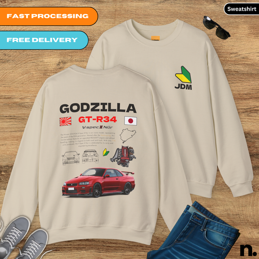 Godzilla GTR R34 Nurburging Poster Style Unisex Sweatshirt