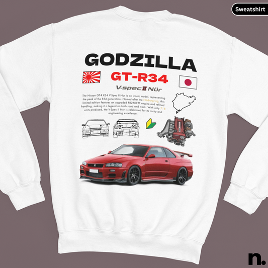 Godzilla GTR R34 Nurburging Poster Style Unisex Sweatshirt