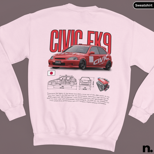 Pink sweatshirt with red Honda Civic FK9 design on the back