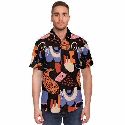 Abstract Flat Artwork Short Sleeve Button Down Shirt - AOP