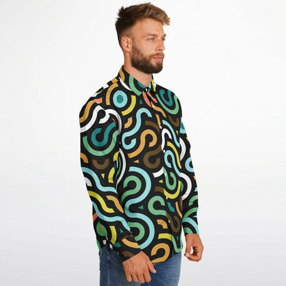 Colored Doodle Art Long Sleeve Button Down Shirt - AOP