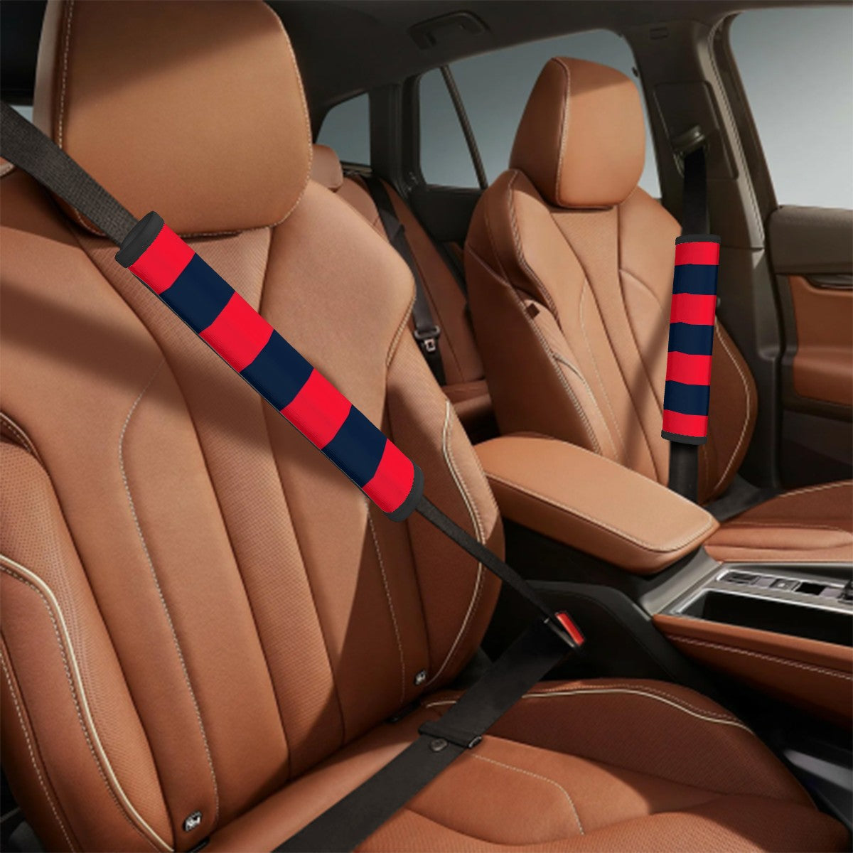 Red Blue Stripes Seat Belt Cover Pad 2 Pcs