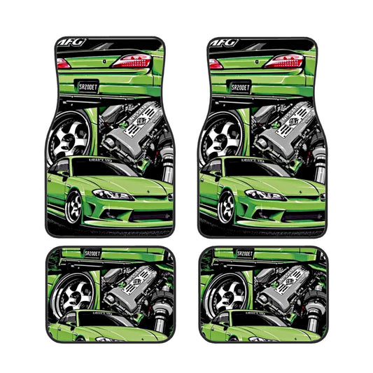 Green Silvia Illustration Automotive Floor Mats