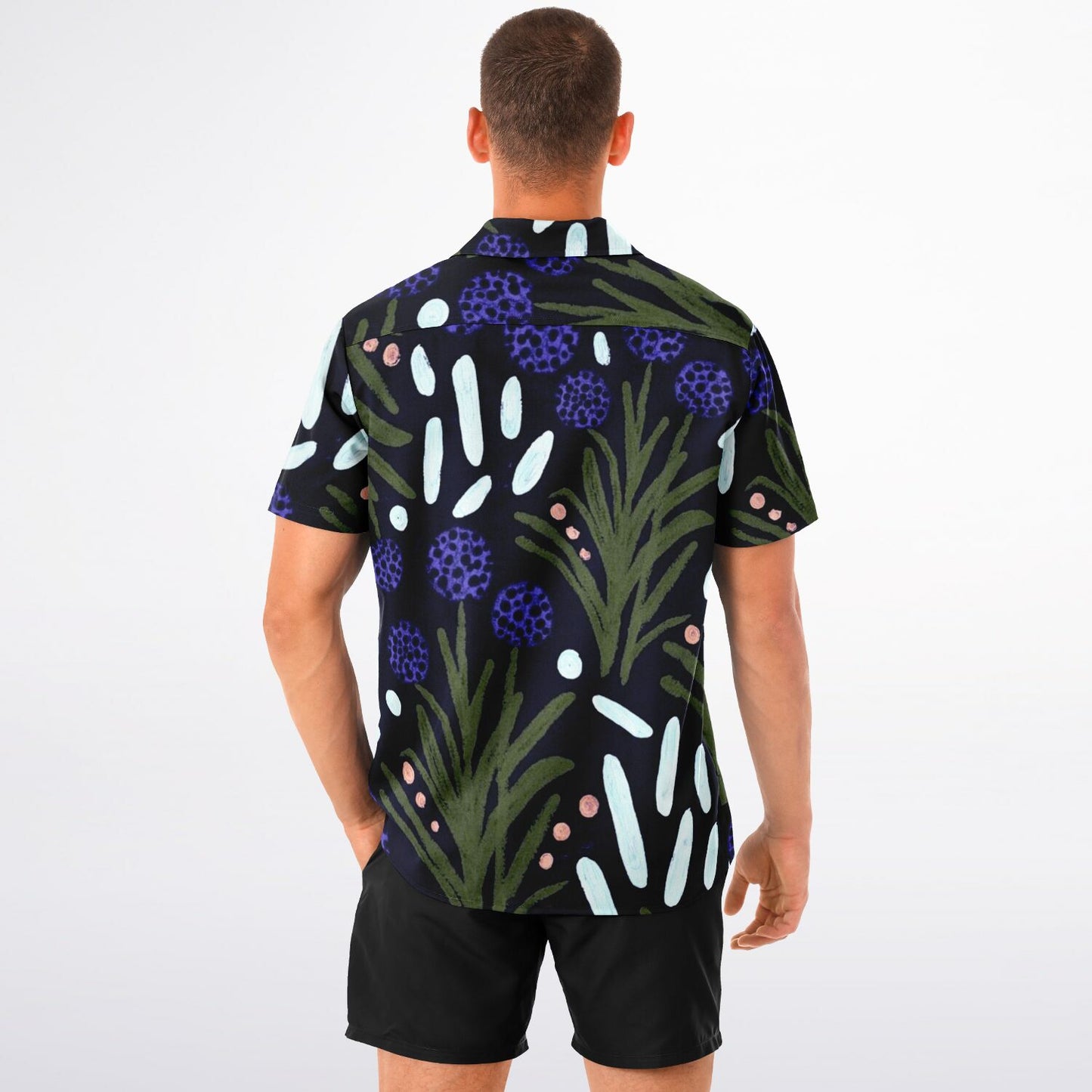 Floral Pattern Spread Collar Short Sleeve Shirt